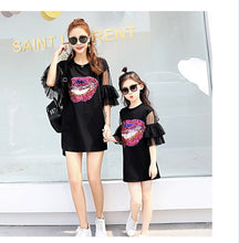Load image into Gallery viewer, Mother Daughter Dresses Matching Mom and Daughter Clothes Sequins Ruffle Sleeve Family Matching Clothes Mommy and Me Dress 2018