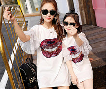 Load image into Gallery viewer, Mother Daughter Dresses Matching Mom and Daughter Clothes Sequins Ruffle Sleeve Family Matching Clothes Mommy and Me Dress 2018
