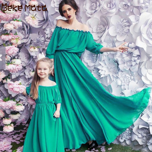 Mother Daughter Dresses Evening Mommy And Me Clothes Chiffon Family Lo – Maarcuus