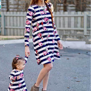 Autumn Mother Daughter Dresses Baby Girl 2019 New Arrival Striped Long Sleeve Dress Family Look Mother and Daughter Clothes D070