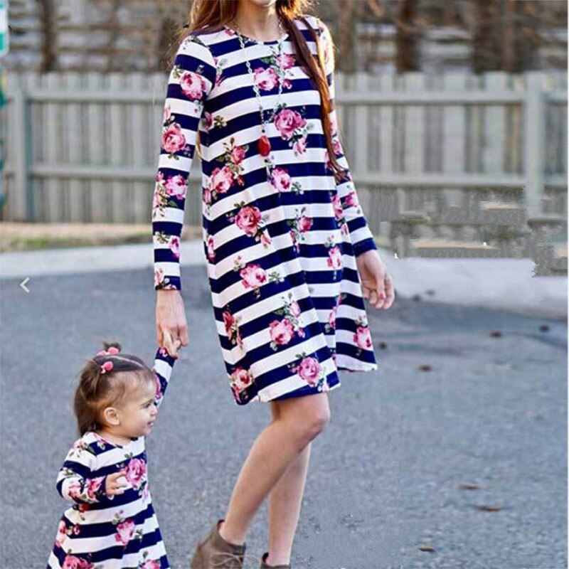 Autumn Mother Daughter Dresses Baby Girl 2019 New Arrival Striped Long Sleeve Dress Family Look Mother and Daughter Clothes D070