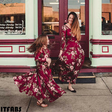 Load image into Gallery viewer, Mother and Daughter Casual Long Sleeve O Neck Boho Floral Printed Maxi Dress Mommy&amp;Me Matching Outfits
