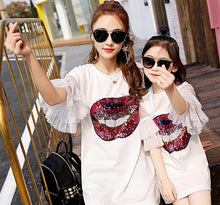 Load image into Gallery viewer, Mother Daughter Dresses Matching Mom and Daughter Clothes Sequins Ruffle Sleeve Family Matching Clothes Mommy and Me Dress 2018
