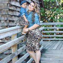 Load image into Gallery viewer, Family Matching Leopard set Casual Women Mother Daughter Summer Autumn Baby Girl Denim Shirts+Leopard Skirts 2pcs Outfit Clothes
