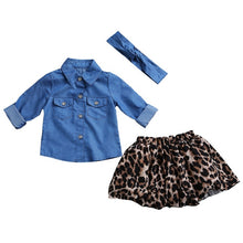 Load image into Gallery viewer, Family Matching Leopard set Casual Women Mother Daughter Summer Autumn Baby Girl Denim Shirts+Leopard Skirts 2pcs Outfit Clothes
