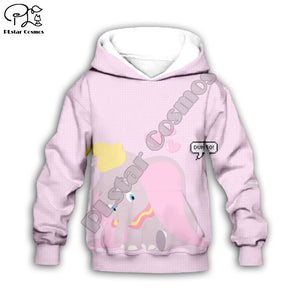 New Cartoon Elephant Kids 3d print Dumbos Hoodies Chlidren pink Sweatshirts  shirts zipper Baby Girl boy kawaii shorts pant set