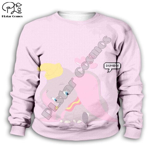 New Cartoon Elephant Kids 3d print Dumbos Hoodies Chlidren pink Sweatshirts  shirts zipper Baby Girl boy kawaii shorts pant set