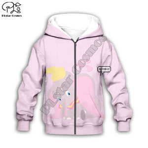 New Cartoon Elephant Kids 3d print Dumbos Hoodies Chlidren pink Sweatshirts  shirts zipper Baby Girl boy kawaii shorts pant set