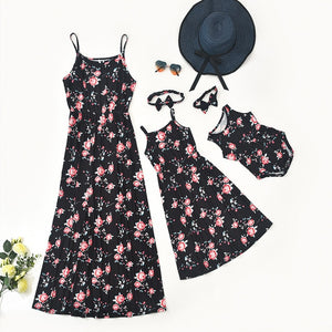 Matching Party Dress Summer Mom Daughter Floral Print Beach Dresses Baby Girl Mommy And Me Clothes Family Look Matching Dress