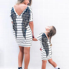 Load image into Gallery viewer, Cotton Mother Daughter Short Sleeve Dress Summer Family Matching Cartoon Wings Print Dress Mommy And Me Casual Clothes Outfit
