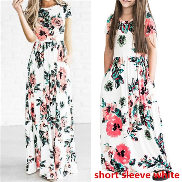 Mother Daughter Dress Long Sleeve Family Matching Outfits Mommy and Me Floral Long Maxi Dresses Family Match Beach Dress D0906