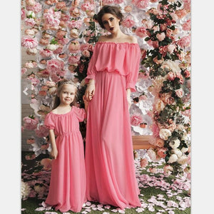 Mother Daughter Dresses Evening Mommy And Me Clothes Chiffon Family Look Mom And Daughter Maxi Dress Mum Baby Matching Outfits